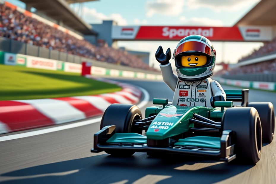 découvrez le triomphe spectaculaire de fernando alonso à silverstone au volant de son aston martin, cette fois en version lego, alliant passion de la formule 1 et créativité.